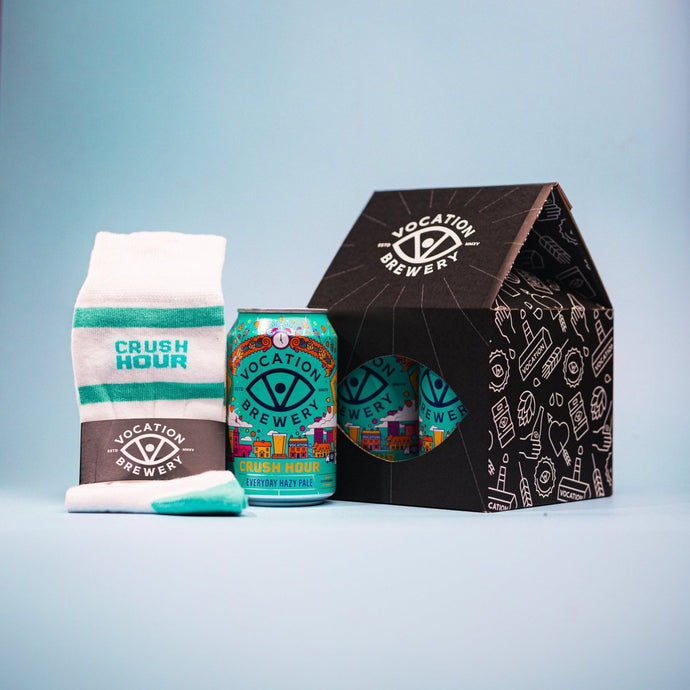 Crush Hour Beer & Socks Gift Set | Hazy Pale Gift Pack | 4 x 330ml & Socks - Vocation Brewery