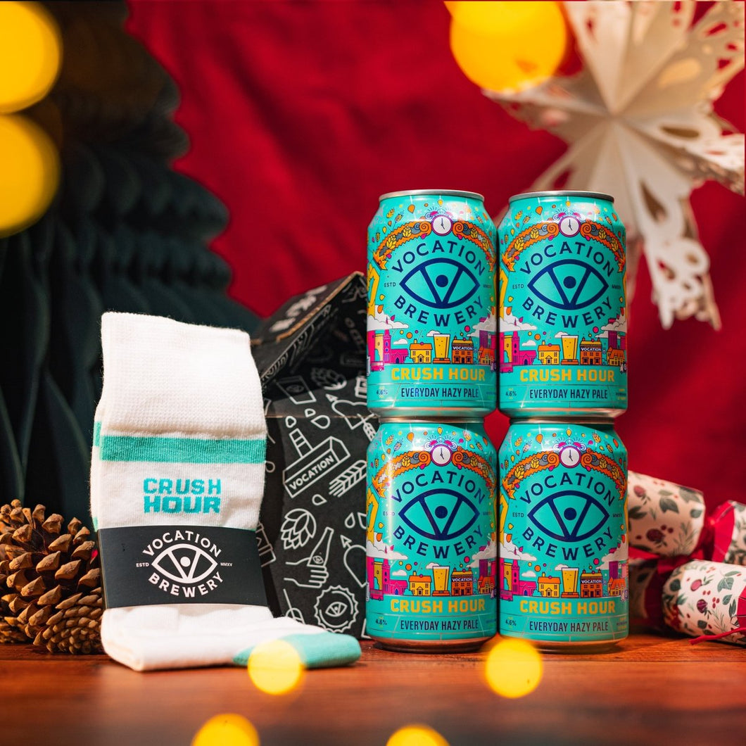 Crush Hour Beer & Socks Gift Set | Hazy Pale Gift Pack | 4 x 330ml & Socks - Vocation Brewery