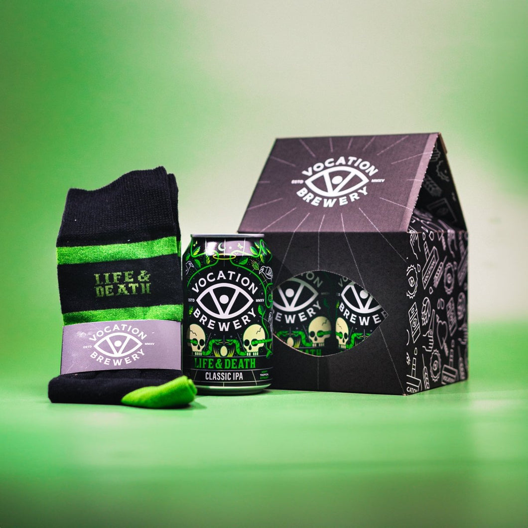 Life & Death Beer & Socks Gift Set | IPA Gift Pack | 4 x 330ml & Socks - Vocation Brewery