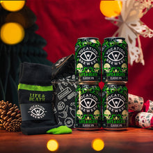 Load image into Gallery viewer, Life &amp; Death Beer &amp; Socks Gift Set | IPA Gift Pack | 4 x 330ml &amp; Socks - Vocation Brewery
