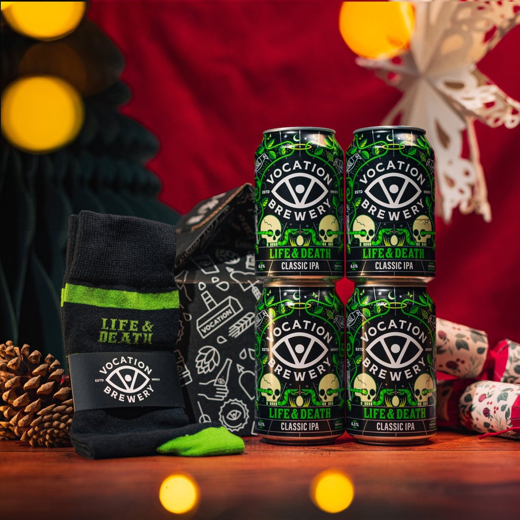 Life & Death Beer & Socks Gift Set | IPA Gift Pack | 4 x 330ml & Socks - Vocation Brewery