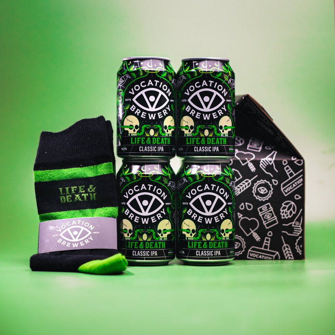 Life & Death Beer & Socks Gift Set | IPA Gift Pack | 4 x 330ml & Socks - Vocation Brewery