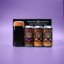 Load image into Gallery viewer, Vocation Naughty &amp; Nice Gift Set | Chocolate Stout Gift Pack | 3 x 440ml Cans &amp; Glass - Vocation Brewery
