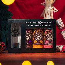 Load image into Gallery viewer, Vocation Naughty &amp; Nice Gift Set | Chocolate Stout Gift Pack | 3 x 440ml Cans &amp; Glass - Vocation Brewery
